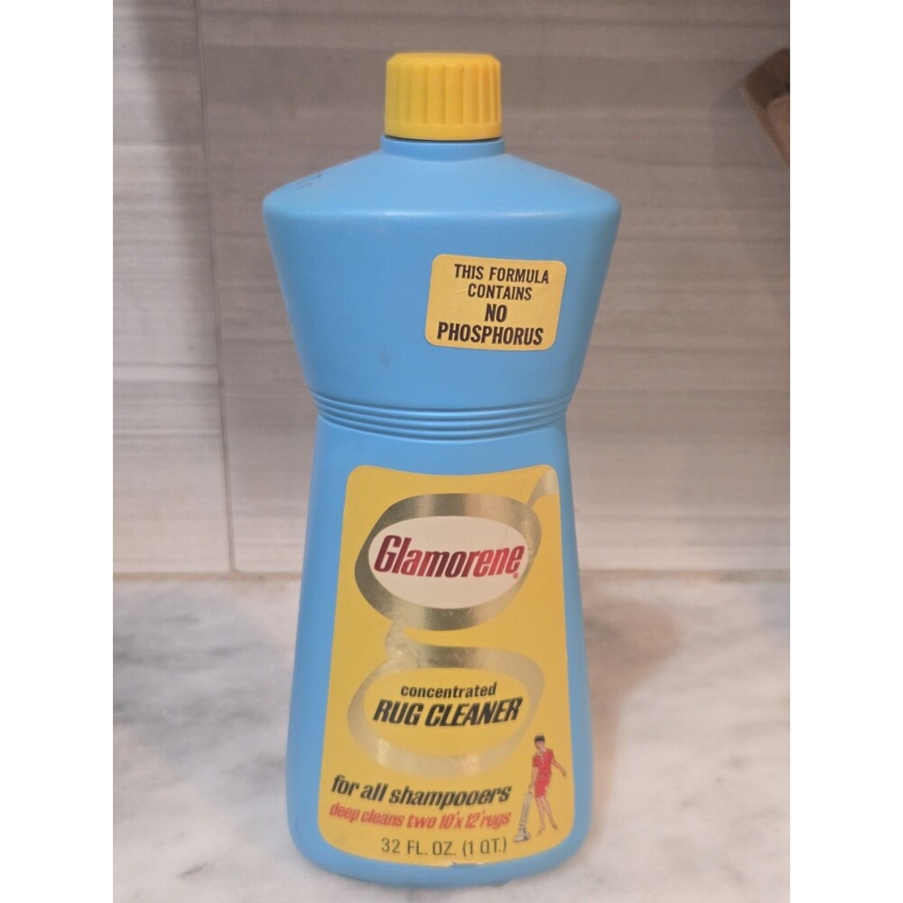 Vintage 1971 Glamorene Concentrated Rug Cleaner 32 oz Bottle Full MCM Movie Prop